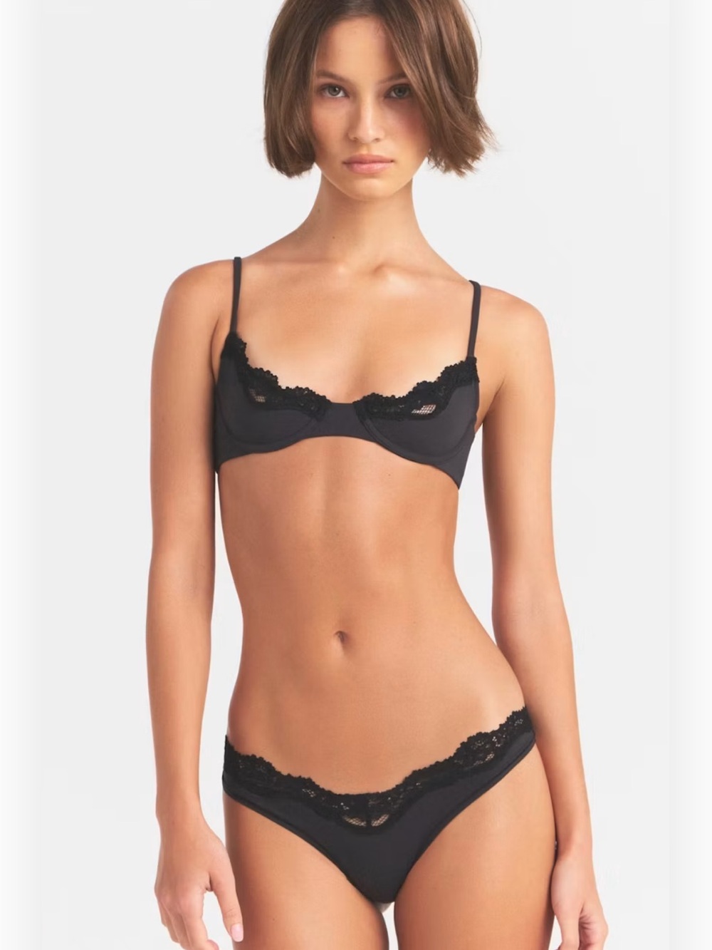 Skims Black Fits Everybody Lace Unlined Demi Bra in Onyx Size 34A